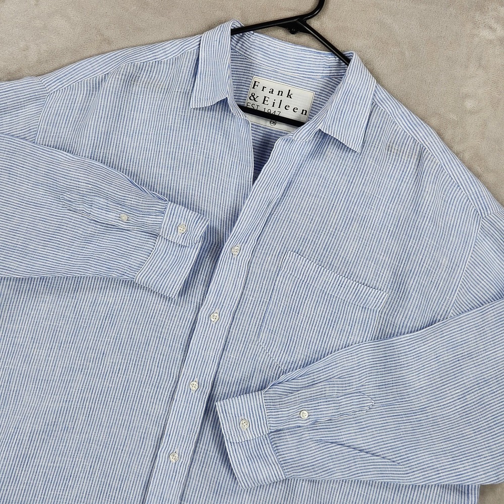 Frank & Eileen Shirt Womens One Size Blue Stripe Mackenzie Linen Button Up